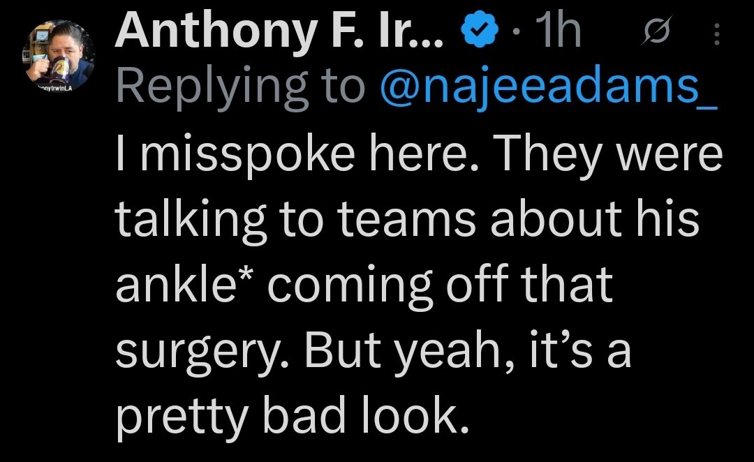 Trying to fix his lie. Why would Rob go talking to teams about DFS ankle? 

This clown such a try hard