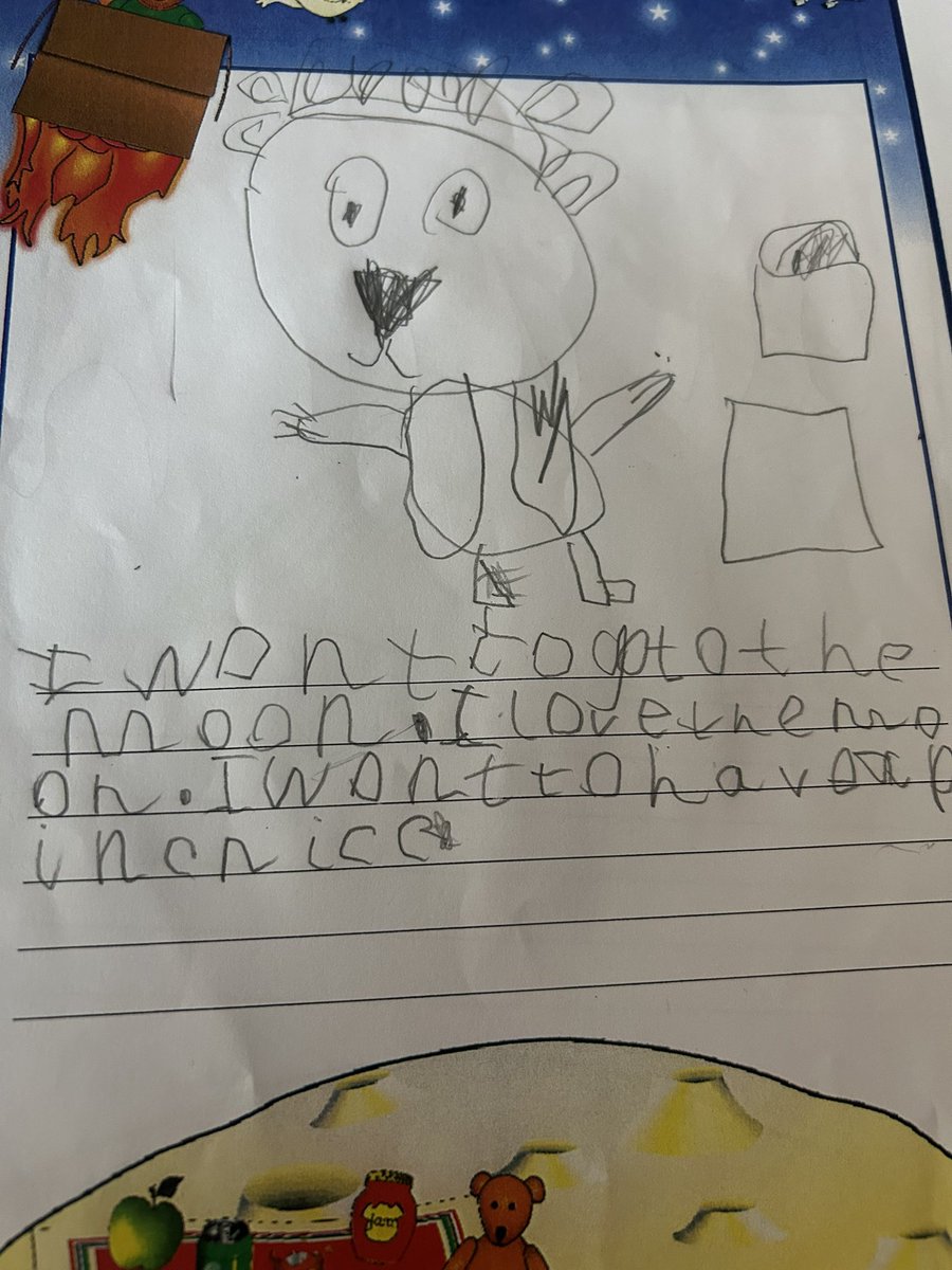 MrsGriffiths7's tweet image. Whatever Next! We started the story today so in drawing club we focused on baby bear and him getting ready for his trip to the moon 🌙 🧸 #eyfs #drawingclub #babybear #ideasforearlyyears #earlywriting