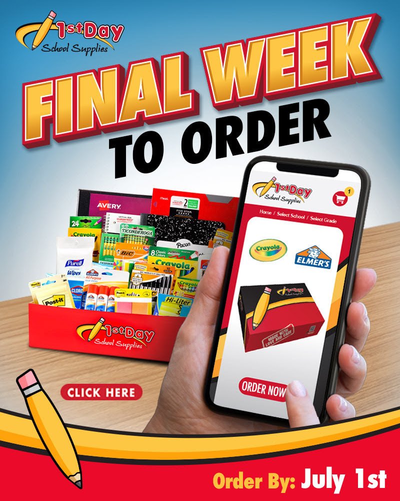 This is your FINAL WEEK to order your 1st Day School Supplies! In just a few clicks, you'll have everything you need to start next year without the hassle and high prices of back-to-school shopping this summer! Order now: 1stdayschoolsupplies.com/gs/598080483