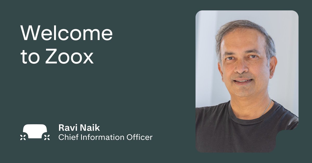 zoox's tweet image. We're excited to welcome Ravi Naik as our Chief Information Officer. Ravi has held various leadership roles in his career and has deep expertise in building and transforming technology businesses, driving growth, and spearheading technology. Welcome, Ravi!