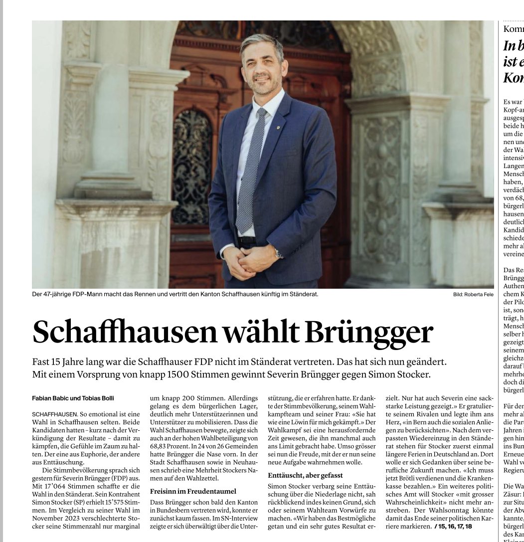 Einfach nur herzlichen Dank für das Vertrauen. 

Quelle: <a href="/SHN_News/">Schaffhauser Nachrichten</a>