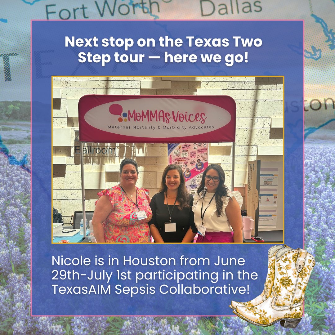 Nicole has arrived at Stop #2 on the Texas Two Step Tour! 🩺✨

Pictured here at Stop #1—TCHMB in Austin—alongside some of our incredible Patient Family Partners.

Now in Houston, Nicole is participating in the TexasAIM Sepsis Collaborative!

#MaternalHealth #TexasAIM