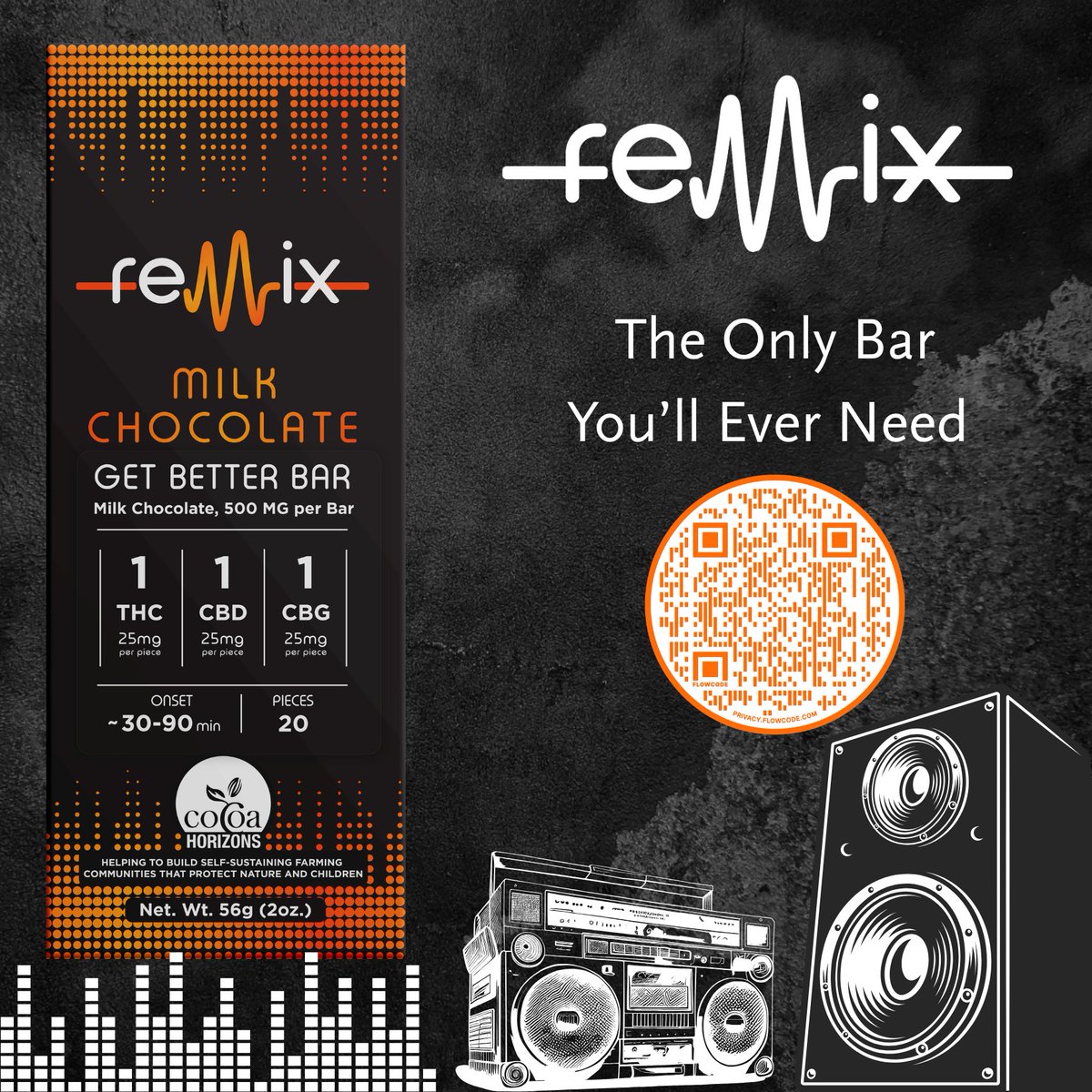 Let the music hit your soul with the Get Better Bar from Remix. #milkchocolate #getbetter #feelbetter #healthychocolate