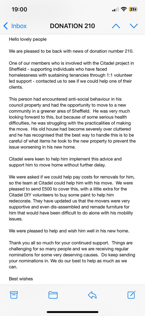 Donation number 209. Back to a one pager. Helping the citizens of #Sheffield improve their lives once again.