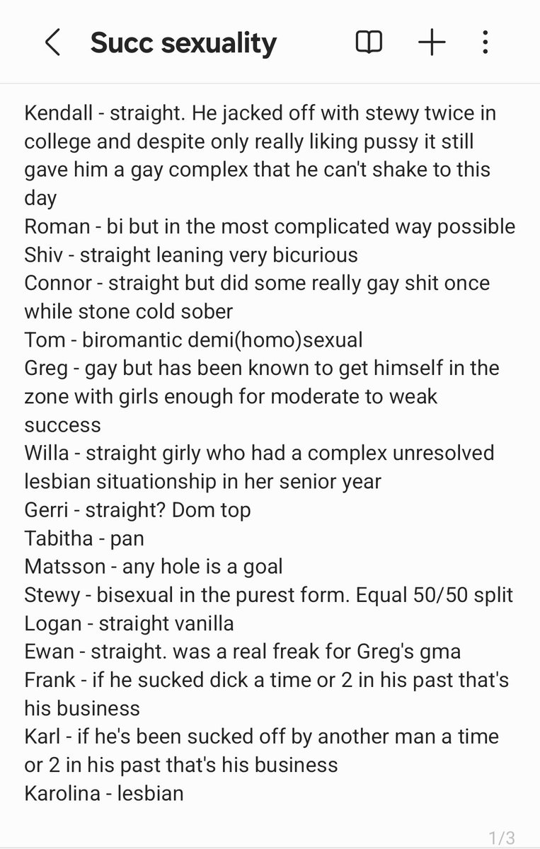 rubyduck_'s tweet image. In honor of the last day of pride month here's my headcanon succession character sexualities that's been sitting in my phone notes