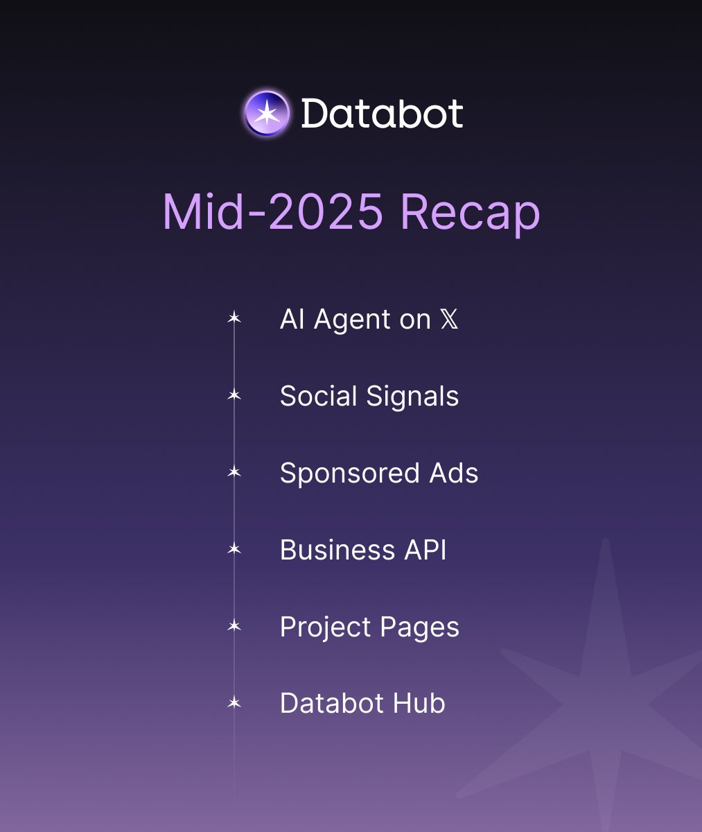 What we've shipped so far this year:

☑️ AI Agent – Daily alpha, auto-generated
☑️ Social Signals – Exclusive early insights
☑️ Sponsored Ads – Boost project visibility
☑️ Business API – Plug into our data
☑️ Project Pages – Smarter discovery view
☑️ Databot Hub – One gateway,