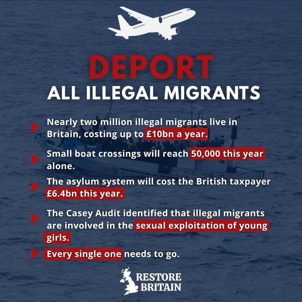 Rupert Lowe MP (@rupertlowe10) on Twitter photo Restore Britain will unequivocally and unapologetically push for the deportation of every single illegal migrant in our country.
Not some. Not most. All.
They all must go home.
<a href="/RestoreBritain_/">Restore Britain</a> Restore Britain will unequivocally and unapologetically push for the deportation of every single illegal migrant in our country.
Not some. Not most. All.
They all must go home.
<a href="/RestoreBritain_/">Restore Britain</a>