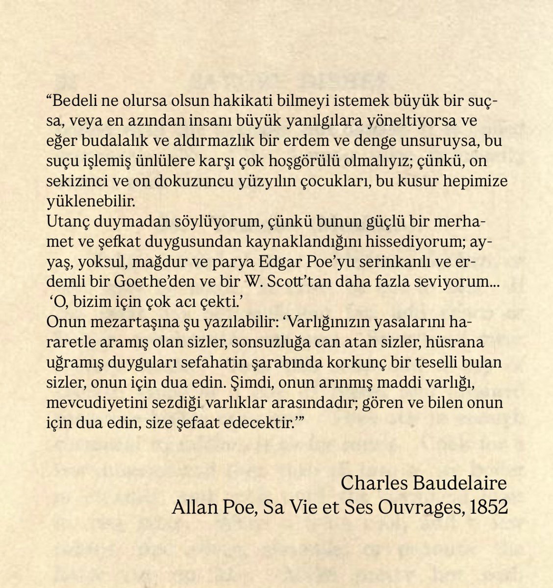 onurbayazit_'s tweet image. “ayyaş, yoksul, mağdur ve parya edgar poe’yu serinkanlı ve erdemli bir goethe’den ve bir w. scott’tan daha fazla seviyorum…”
‘o, bizim için çok acı çekti.’
— charles baudelaire / allan poe, sa vie et ses ouvrages, 1852. çev: ışık ergüden.