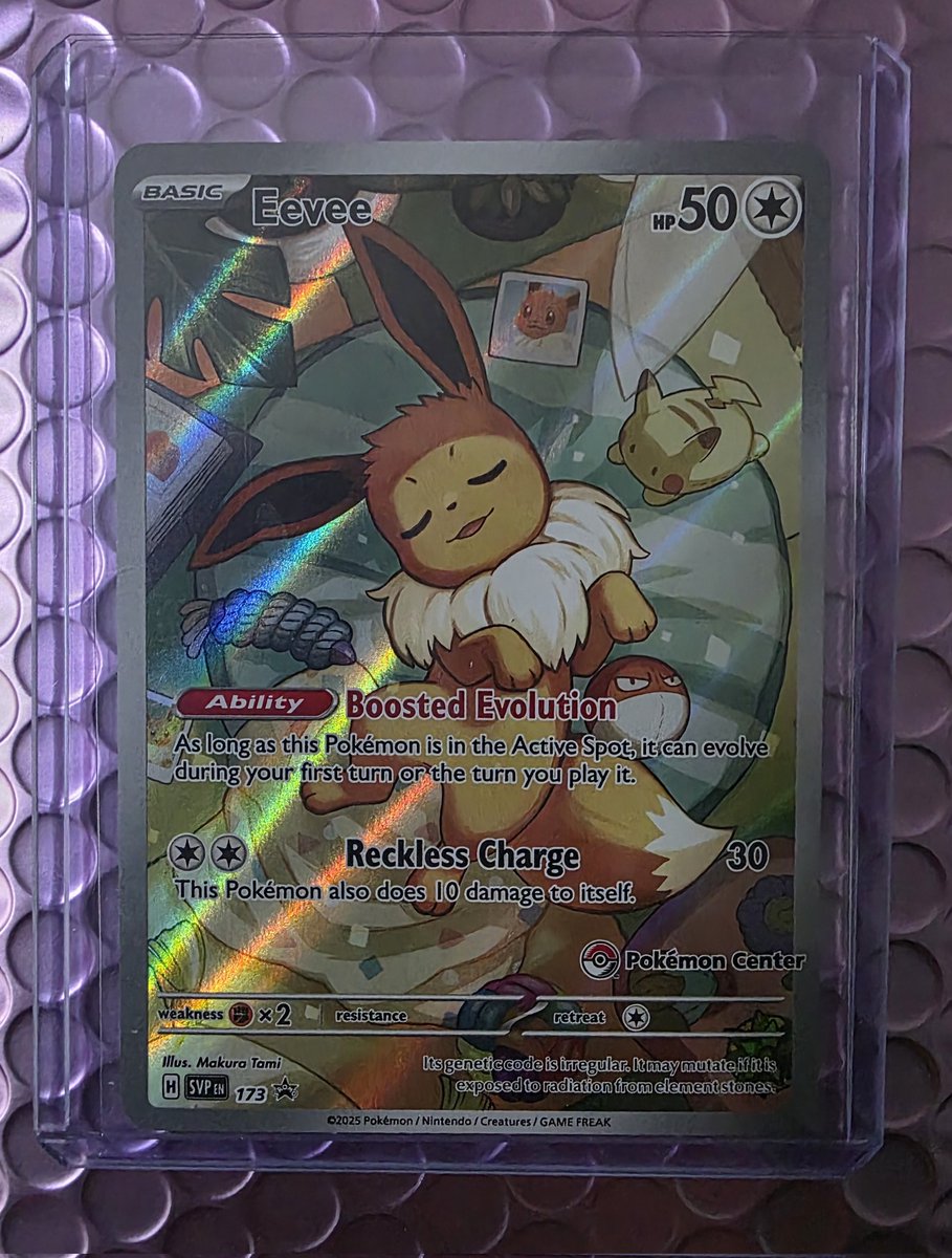 New giveaway! 
Since everyone loved the last stamped promo let's do another one! 
To win this PC stamped Eevee promo 
Follow me
Retweet/repost
Comment your favorite NORMAL type pokemon
US only shipping
Winner drawn July 7th 2025
Comments turned off once drawn