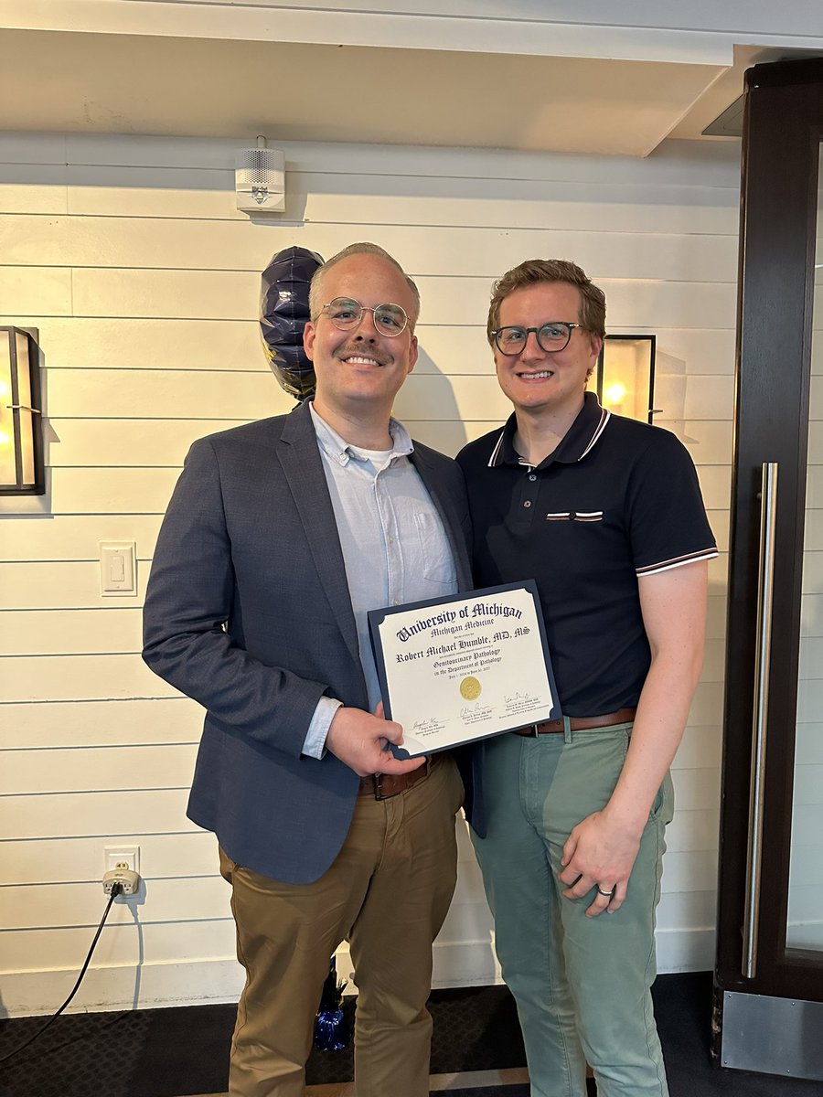 Rob Humble, MD (@robhumblemd) on Twitter photo Today was my last day of GU pathology fellowship (and medical training)! The last 10 years have been the most challenging and rewarding years of my life!
So glad to be staying on as faculty at <a href="/umichmedicine/">Michigan Medicine</a>! Go Blue! 〽️ Today was my last day of GU pathology fellowship (and medical training)! The last 10 years have been the most challenging and rewarding years of my life!
So glad to be staying on as faculty at <a href="/umichmedicine/">Michigan Medicine</a>! Go Blue! 〽️