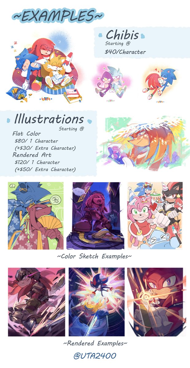 UTA2400's tweet image. Hi guys~ I’ve decided to open a few commission slots!
Feel free to DM me if you’re interested :D
RTs are super appreciated ✨✨
Thank you so much for the support!! 🦔🦔
#SonicArt #CommissionsOpen