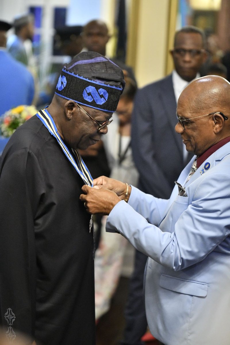 opmsaintlucia's tweet photo. BREAKING: The Government of Saint Lucia is pleased to announce that, the Governor General has conferred the title of Knight Commander of the Order of Saint Lucia (KCOSL) upon H. E. Bola Ahmed Tinubu, GCFR, President of the Federal Republic of Nigeria. https://t.co/uQcluaJ0vX
