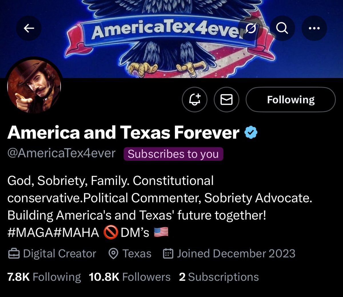 realtalkstruth's tweet photo. 🔥 Shoutout to my 14th subscriber — @AmericaTex4ever! 🇺🇸This patriot stands for God, Sobriety, and Family and is out here fighting the good fight for America and Texas! Appreciate the support, brother! 🦅 #14Strong #TEXAS https://t.co/6OcSZSG50v