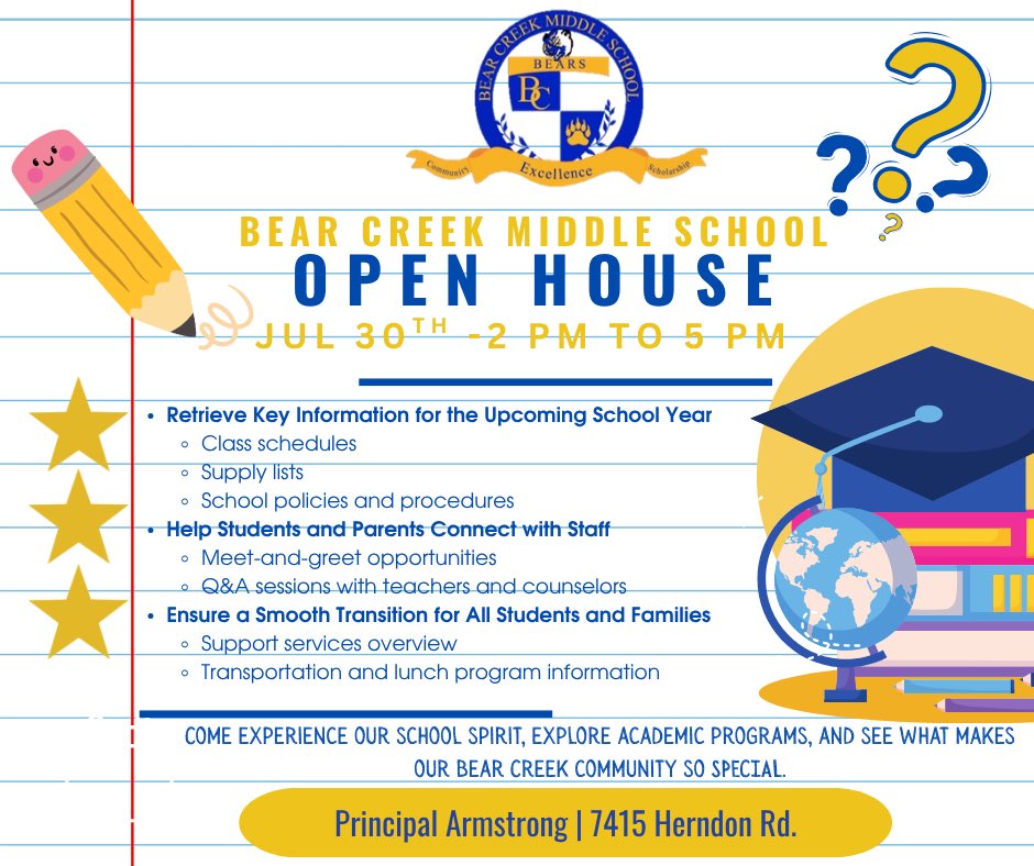 B.UPshaw. Ed.S (@edsbup) on Twitter photo Roar! The den is open, Bears 🐻🐾! Join us for “Open House” <a href="/BearCreekMS/">Bear Creek MS</a> . Let's kick off an amazing year ✨!
<a href="/jasonjstamper/">Jason Stamper, EdD</a> <a href="/Armstrong_BCMS/">RJ Armstrong</a> <a href="/thesskey/">Shamika Key</a> <a href="/TheHinesL/">Lanisa Hines</a> <a href="/BearPtsa/">Bear Creek Middle PTSA</a> Roar! The den is open, Bears 🐻🐾! Join us for “Open House” <a href="/BearCreekMS/">Bear Creek MS</a> . Let's kick off an amazing year ✨!
<a href="/jasonjstamper/">Jason Stamper, EdD</a> <a href="/Armstrong_BCMS/">RJ Armstrong</a> <a href="/thesskey/">Shamika Key</a> <a href="/TheHinesL/">Lanisa Hines</a> <a href="/BearPtsa/">Bear Creek Middle PTSA</a>
