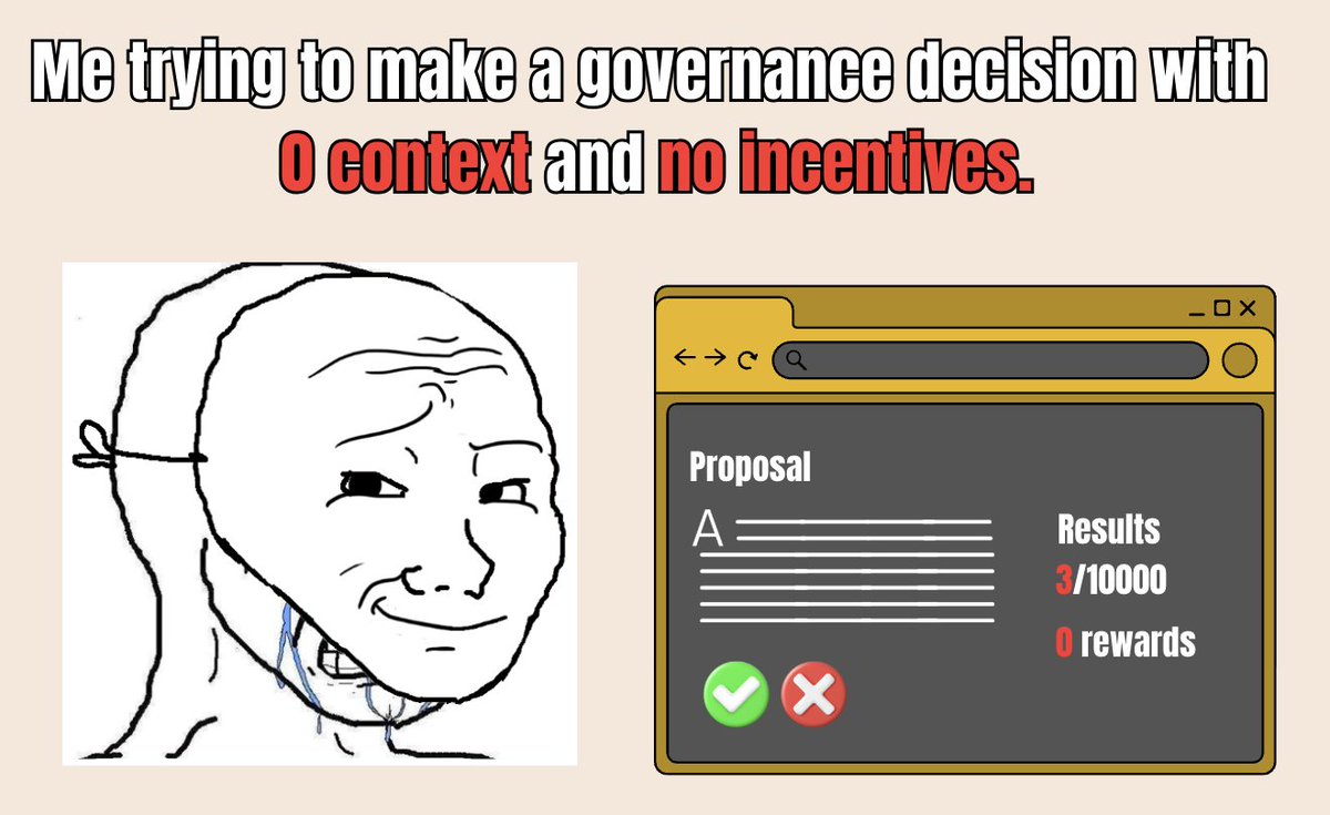 dvote_ai's tweet image. Here's your monday meme pill.
@dvote_ai fixes this with built-in incentives and transparent proposal history