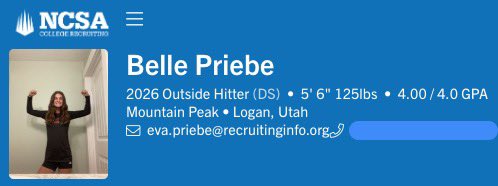 Jason Holt (@ncsacoachholt) on Twitter photo π¨ BELLE PRIEBE
π Class of 2026
π 5β6β | Outside Hitter/DS
π 4.00 GPA
π Logan HS | UT
π Mountain Park VBC
π NCSA Profile: tinyurl.com/NCSA-BPriebe
π£ DM for more info!: <a href="/NCSACoachHolt/">Jason Holt</a>
#uncommitted #ncsavolleyball #recruiting <a href="/NCSA_Volleyball/">NCSA_Volleyball</a> π¨ BELLE PRIEBE
π Class of 2026
π 5β6β | Outside Hitter/DS
π 4.00 GPA
π Logan HS | UT
π Mountain Park VBC
π NCSA Profile: tinyurl.com/NCSA-BPriebe
π£ DM for more info!: <a href="/NCSACoachHolt/">Jason Holt</a>
#uncommitted #ncsavolleyball #recruiting <a href="/NCSA_Volleyball/">NCSA_Volleyball</a>