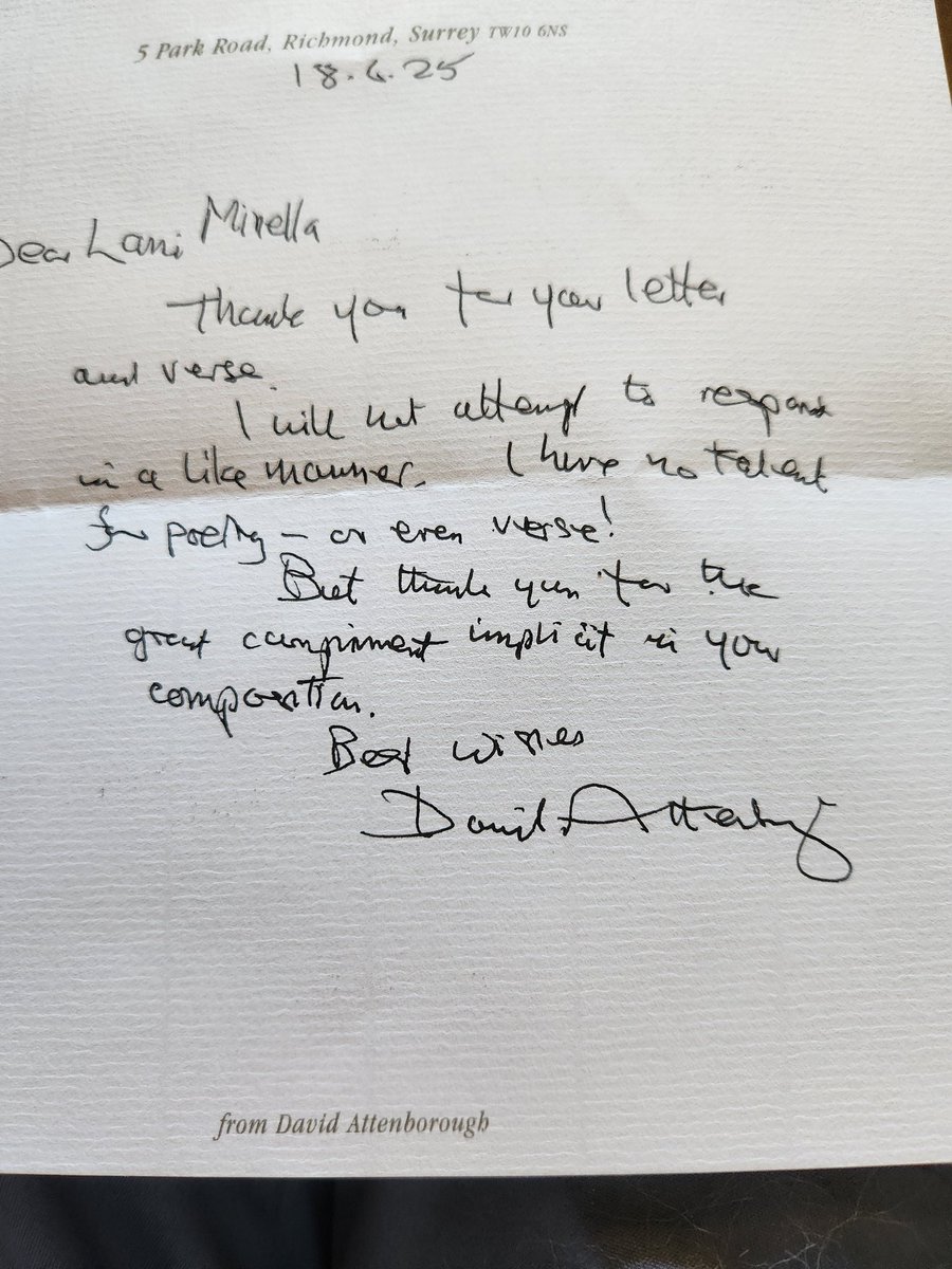 #SirDavidAttenborough just made my life better.  He replied personally to my poem about him that I sent thanking him for all he is and what he does.   Such a wonderful soul! Thank you! ❤️💜💚💛