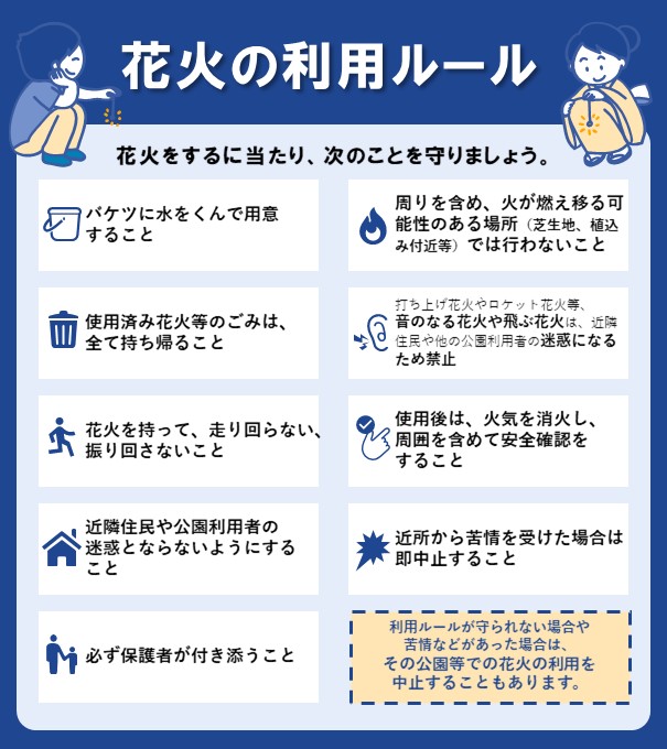 【7/19から一部の公園・児童遊園で花火ができます🎇】
ルールを守って楽しみましょう✨
●期間：7/19(土)～8/31(日)　午後6～8時
●対象：子どもを含む少人数
●場所：港区HPに記載の公園等

▼詳しくはこちら▼
city.minato.tokyo.jp/dobokukeikaku/…

#港区 ＃公園 #花火 #夏休み