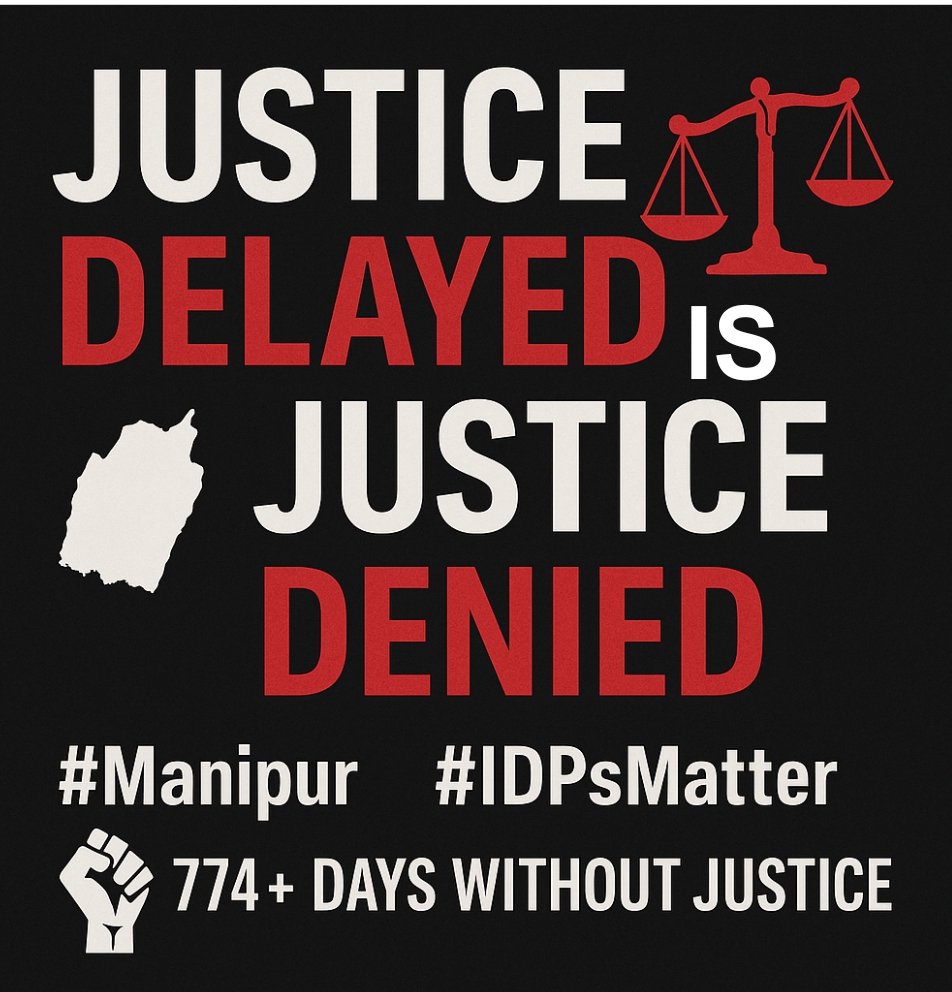 774+ DAYS WITHOUT JUSTICE.
Do we still believe in democracy if justice is not delivered?
Raise your voice for the forgotten.
#Manipur #IDPsMatter
<a href="/India_NHRC/">NHRC India</a> <a href="/UNHumanRights/">UN Human Rights</a> <a href="/amnesty/">Amnesty International</a> <a href="/hrw/">Human Rights Watch</a> <a href="/PMOIndia/">PMO India</a> <a href="/republic/">Republic</a> <a href="/Bimol_Akoijam/">A. Bimol Akoijam</a> <a href="/NBirenSingh/">N. Biren Singh</a> @SupremeCourt_Ind <a href="/BBCWorld/">BBC News (World)</a> <a href="/ndtv/">NDTV</a>