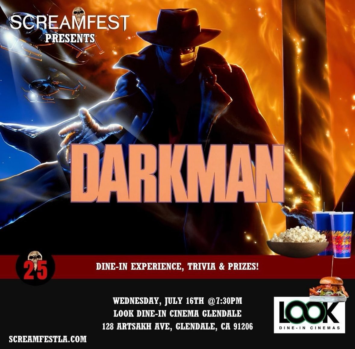 SamRaimiUpdates's tweet image. Screamfest Los Angeles will be hosting a special screening of Sam Raimi’s “Darkman” on July 16th.
Tickets are available now!
lookcinemas.com/movie/1001/612…