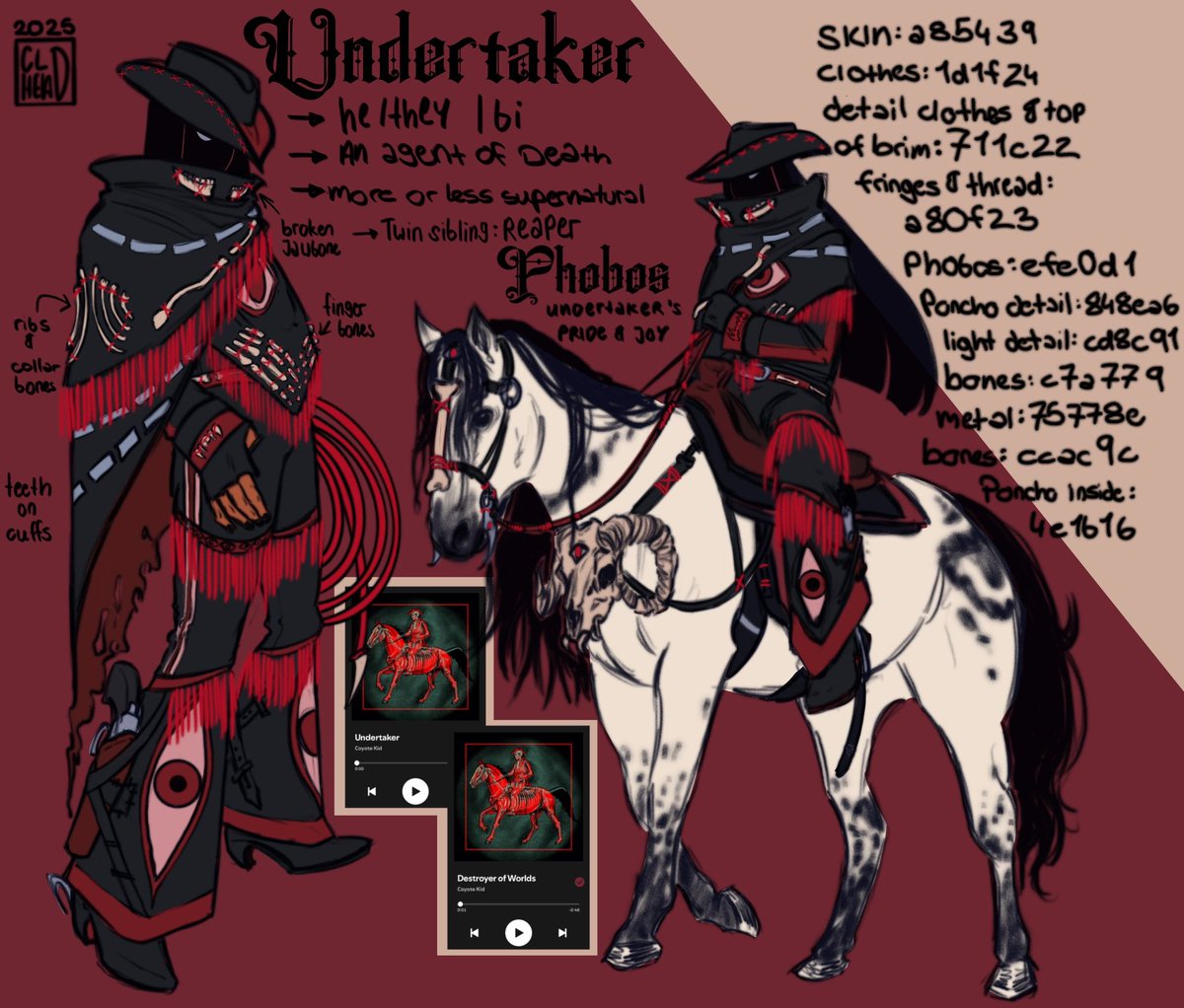 ref for my latest oc undertaker that i should wait to post until i've got a ref for his sibling but i love them too much i fear