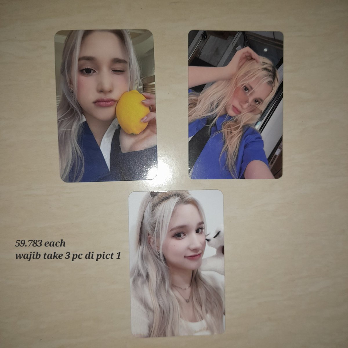 wts pc aab bahiyyih kep1er
💰 all item harganya 16.305/each (kecuali yang ada tulisan harganya ya) Minimal take 5 pc‼️
✅️ harga udah include all
📍tangsel
ps : titik biru = damage
> mau cek condi bisa langsung dm aja

t. wts want to sell photocard hiyyih bahiyyih kep1er