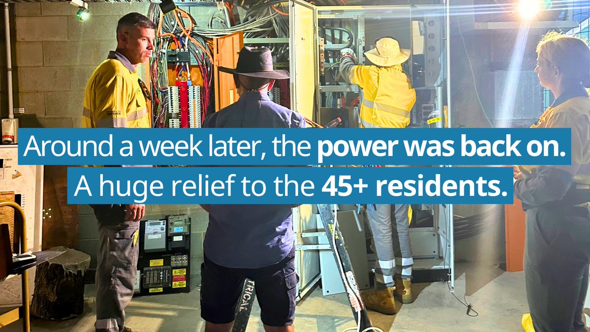 How a phone call saved #HerveyBay residents from a $10,000 weekly generator bill 👇
When our SEQ state recovery coordinators visited Riviera Resort they were determined to help them recover from #CycloneAlfred.
Now the power is back on, and residents can focus on the future 🤲