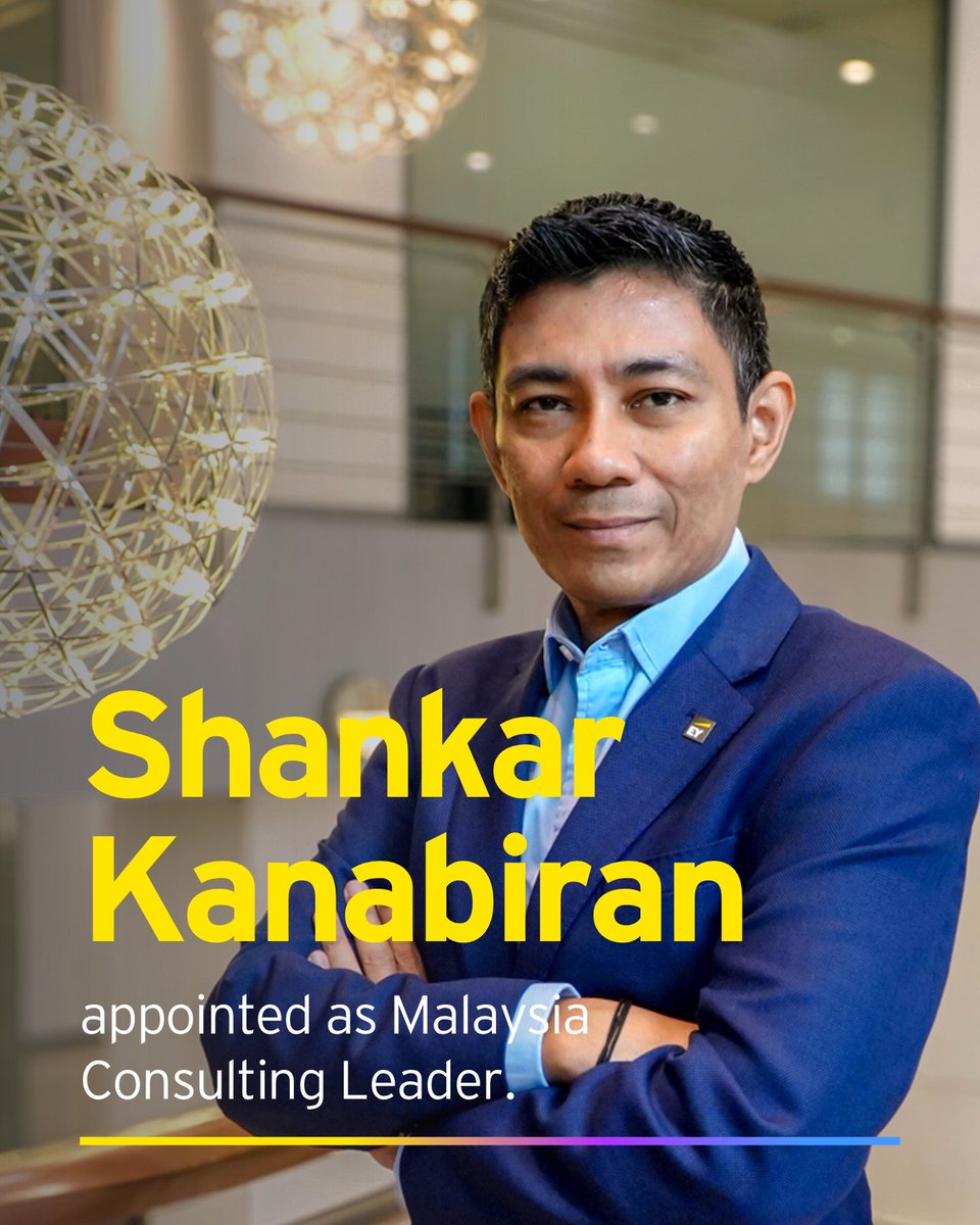 EY_Malaysia's tweet photo. We’re pleased to announce the leadership appointments in Ernst &amp; Young Consulting Sdn. Bhd., effective 1 July 2025: Shankar Kanabiran as Consulting Leader, Tan Boon Yow as Deputy, and Shashi Hariharan as BD Leader.

#TogetherAllIn #ShapeTheFutureWithConfidence #BetterWorkingWorld https://t.co/OVfJFvuhd7