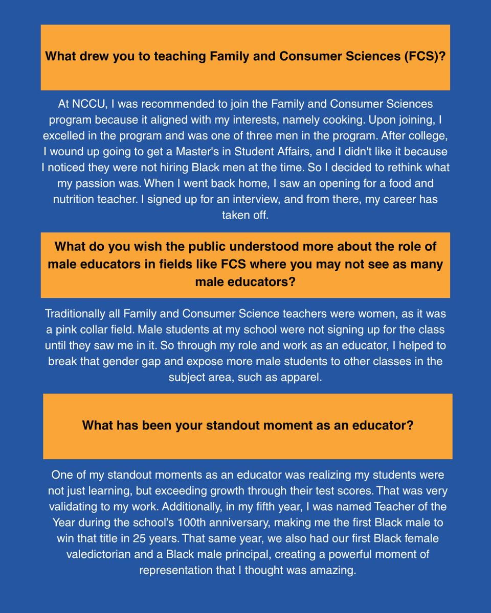 CREED_NC's tweet image. One of our incredible 2025 Educators of the Year is Phillip Boyd, Jr., a family and consumer sciences teacher in Winston-Salem/Forsyth County. We are excited to share more about Phillip, his work, and what educating in color means to him! #TeachingInColor