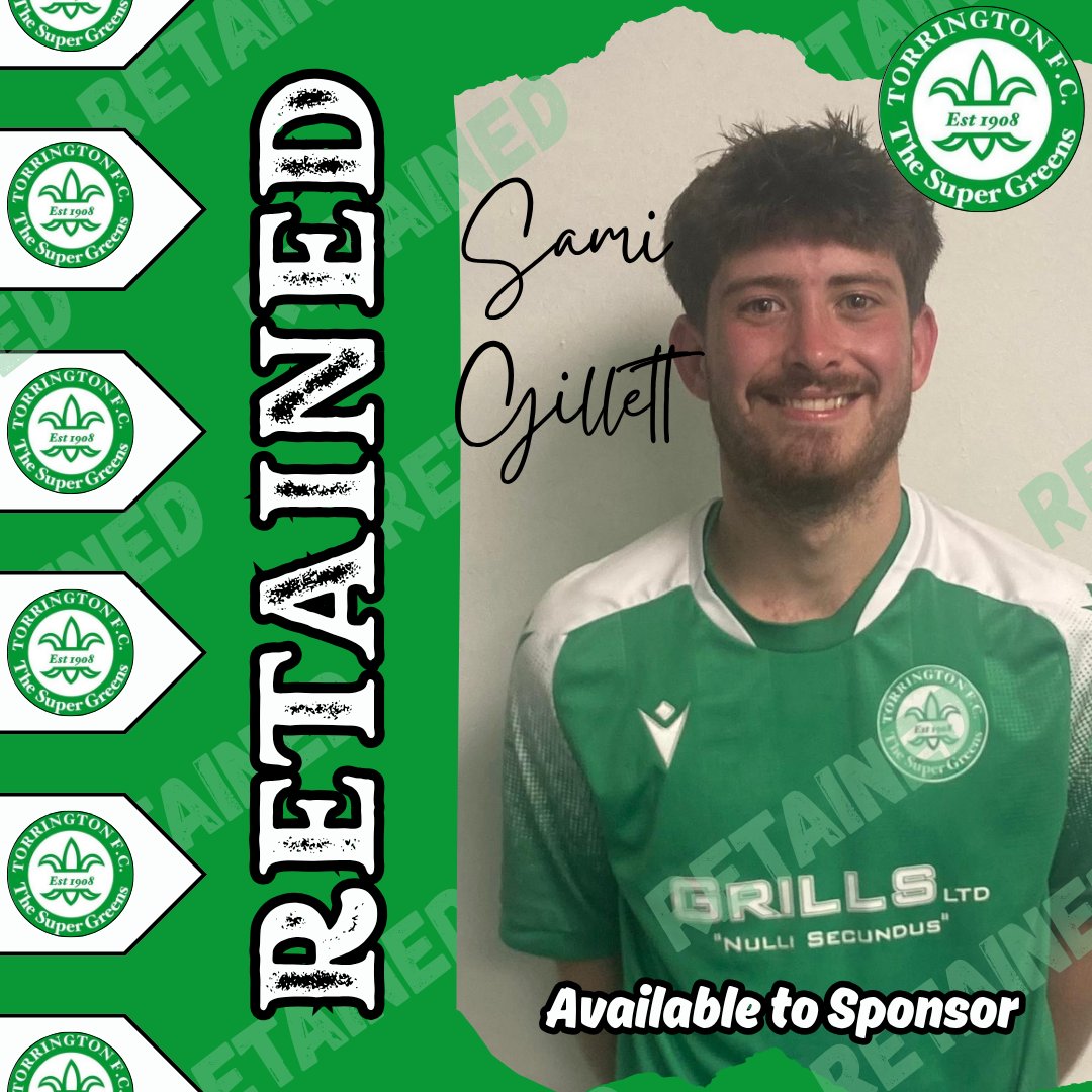 Torrington FC (@torringtonfc) on Twitter photo RETAINED
Sami Gillett, last years managers and players player of the year is here to stay!
#supergreens
Sami is available to be sponsored.
If you'd like more information, please email: ag@torringtonafc.co.uk RETAINED
Sami Gillett, last years managers and players player of the year is here to stay!
#supergreens
Sami is available to be sponsored.
If you'd like more information, please email: ag@torringtonafc.co.uk