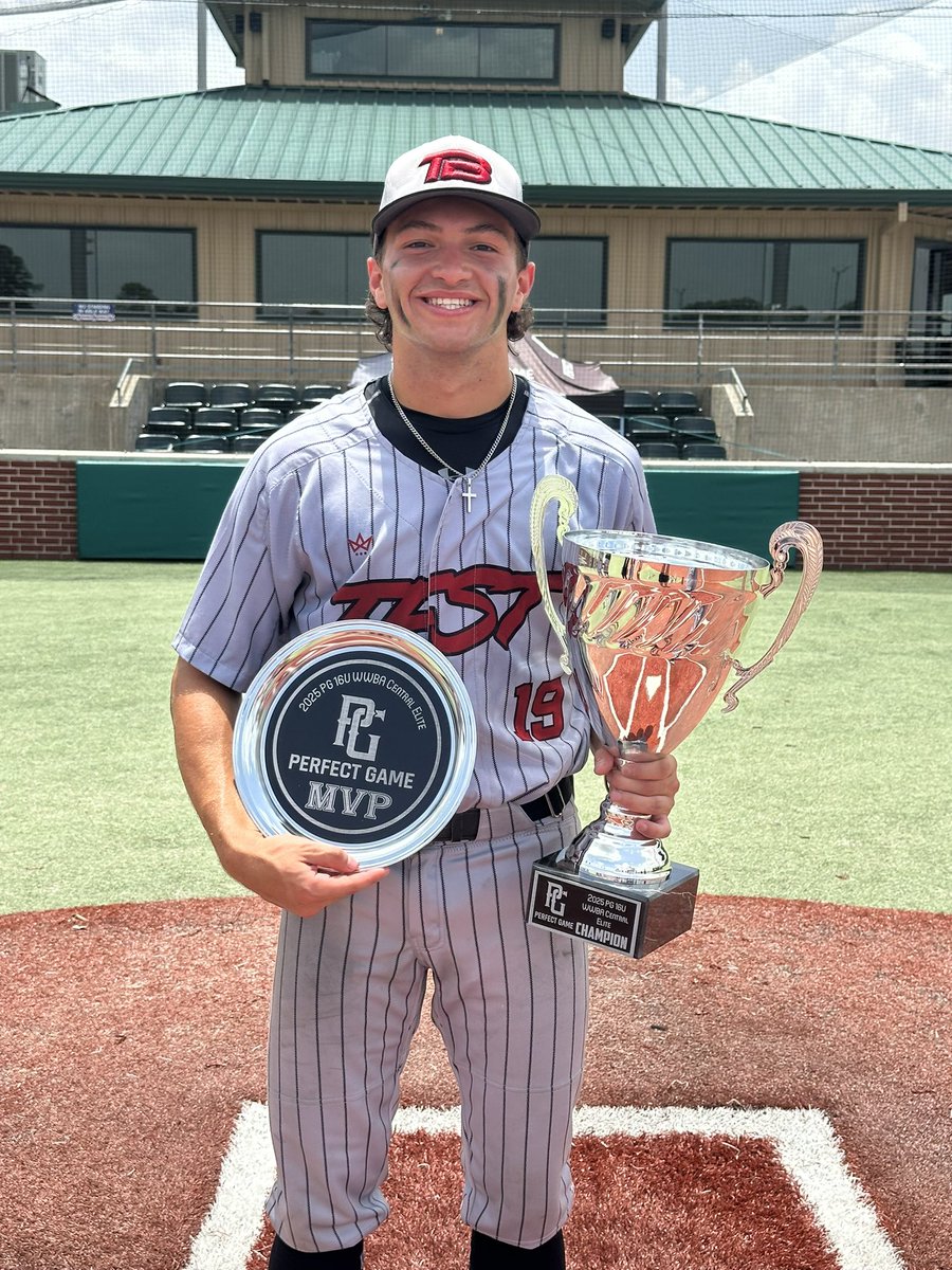 JacksonRitz's tweet photo. Amazing weekend at Tomball winning it all, finishing it with a .533 average at the plate through 6 games. Blessed to receive the MVP and Top Hitter of the tournament! @TESTBSBCLUB #whatsnext https://t.co/oYUyyVlZxG