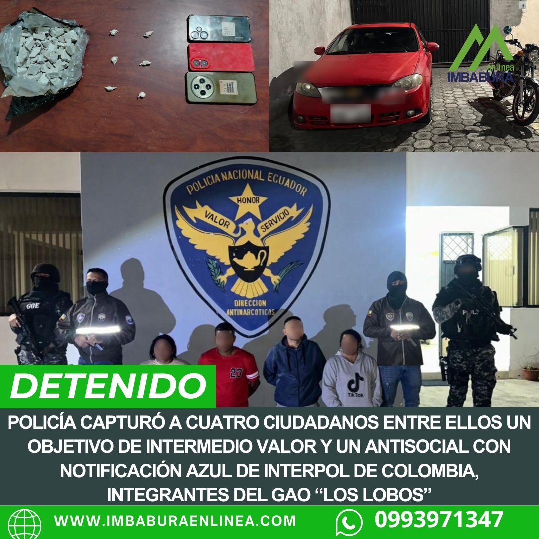 #DETENIDOS Operativo Antidrogas en Ibarra deja cuatro aprehendidos y 757 dosis de cocaína incautadas. Más detalles aquí: lc.cx/3QDhNn  imbaburaenlinea.com