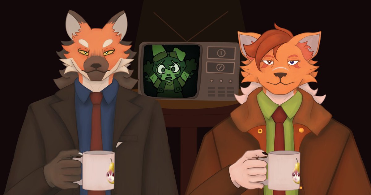 "It's not a loop, it's a spiral"

Late as hell, but here is an Alan Wake inspired gift for one of my most goated friends in the world <a href="/titanogoro/">titanogoro 1/2</a>!

Featuring a cameo of <a href="/eviex_01/">evelyn (COMMS CLOSED! 2/2)</a> stuck in a tv :)