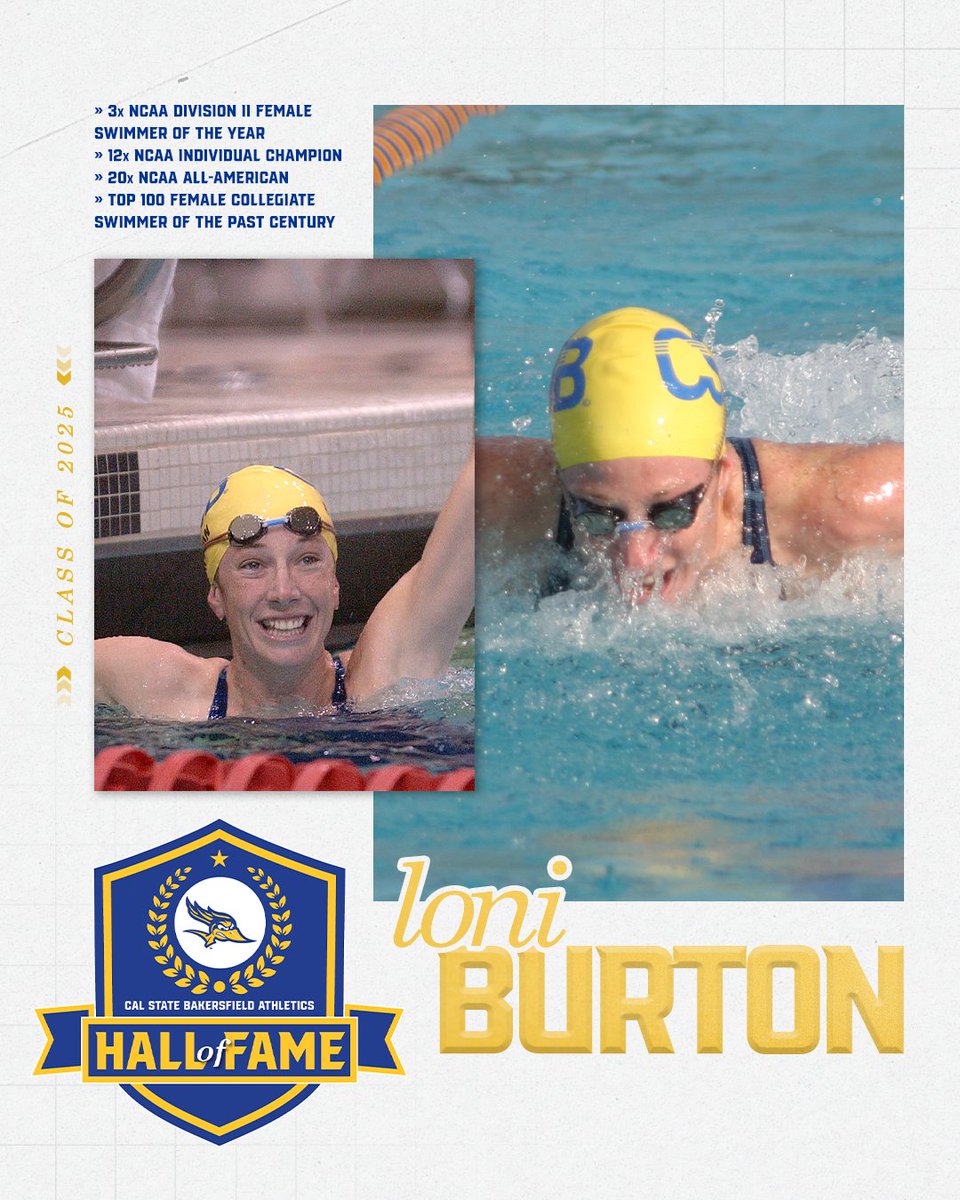 CSUB ATHLETICS (@csubathletics) on Twitter photo ๐HALL OF FAMER ๐
Loni Burton of <a href="/CSUB_Swim/">CSUB SWIMMING & DIVING</a> will be inducted into the CSUB Athletics Hall of Fame this Fall!
Read more about the Class of 2025 and Loni's career accolades: gorunners.com/news/2025/6/30โฆ
Catch Tuesday's announcement live on <a href="/bakersfieldnow/">BakersfieldNow</a> at 6 PM!
#RunnersOnTheRise ๐HALL OF FAMER ๐
Loni Burton of <a href="/CSUB_Swim/">CSUB SWIMMING & DIVING</a> will be inducted into the CSUB Athletics Hall of Fame this Fall!
Read more about the Class of 2025 and Loni's career accolades: gorunners.com/news/2025/6/30โฆ
Catch Tuesday's announcement live on <a href="/bakersfieldnow/">BakersfieldNow</a> at 6 PM!
#RunnersOnTheRise