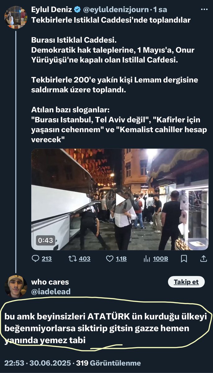 fatihtezcan's tweet photo. Taksim’deki kardeşlerimize küfür ve hakaret edenlerin görsellerini alıyoruz, hepsine dava açılacak, hem halkı tahrikten hapis cezası alacaklar hem de kardeşlerimize tazminat ödeyecekler!

Görselleri bu tweet’in altına doldurun, avukatlar buradan alırlar!

LEMAN KAPATILSIN! https://t.co/FFOOUFWjFc