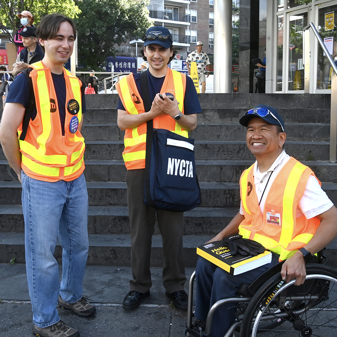 MTA's tweet image. To kickstart the first weekday of the Queens Bus Network Redesign, MTA Chair and CEO Janno Lieber, Chief Customer Officer Shanifah Rieara, and Acting NYCT SVP of Department of Buses Chris Pangilinan joined customer ambassadors this morning to greet bus riders, answer questions,…