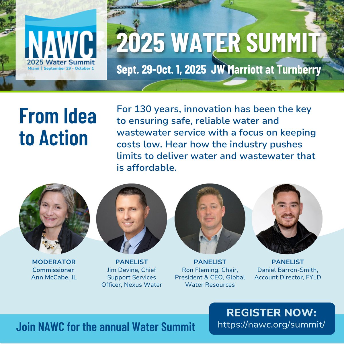 NAWCH2O's tweet image. NAWC 2025 Water Summit Panel Alert: From Idea to Action – Learn more about how the water and wastewater industry continuously challenges the limits to deliver safe, reliable service!
Register now: nawc.org/summit/