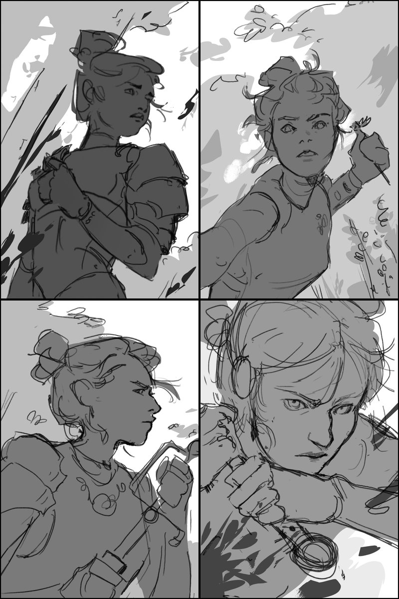 Work on the deluxe edition of Sin Eater (kickstarter.com/projects/mikes…) continues apace! Working with artist Cristina Mogollón (mogotasia1137.wixsite.com/illustration-p…) on an illustration of our heroine, Agnes Manteo. I *love* the possible compositions she offered me this week: