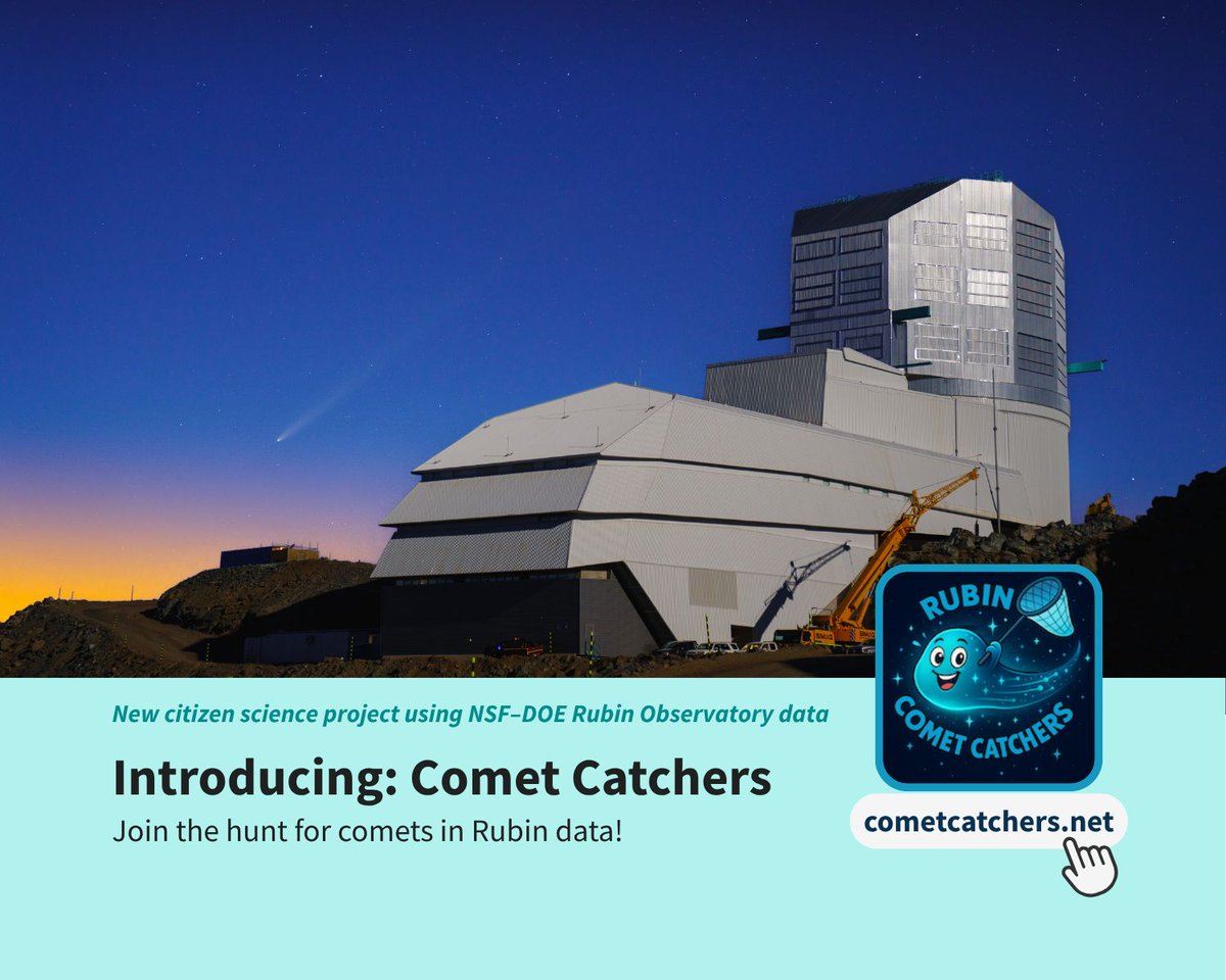 Rubin Observatory (@vrubinobs) on Twitter photo Think you can spot a comet? ☄️
Try your eye with the *very first* citizen science project on <a href="/the_zooniverse/">The Zooniverse</a> that uses data from NSF-DOE Rubin Observatory, Comet Catchers!
We can't think of a more fitting project for #AsteroidDay 🤩
☄️ cometcatchers.net ☄️ Think you can spot a comet? ☄️
Try your eye with the *very first* citizen science project on <a href="/the_zooniverse/">The Zooniverse</a> that uses data from NSF-DOE Rubin Observatory, Comet Catchers!
We can't think of a more fitting project for #AsteroidDay 🤩
☄️ cometcatchers.net ☄️