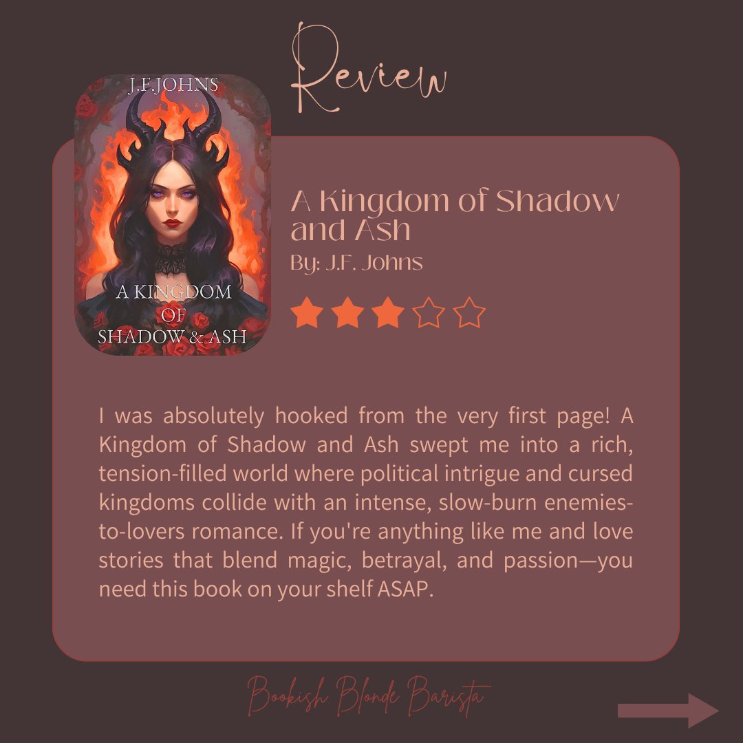 bookishbb's tweet image. Just finished A Kingdom of Shadow and Ash by J.F. Johns 😭🔥

• Enemies-to-lovers tension
• Divided kingdoms &amp;amp; curses
• Pacing that does NOT let up
• That. Ending. Wrecked. Me.

If you love Fourth Wing, go read it. NOW.
#Romantasy #FantasyReads #AKingdomOfShadowAndAsh