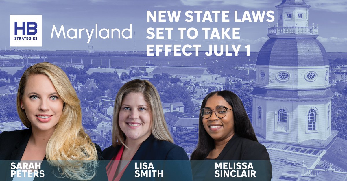 H_B_Strategies's tweet image. Maryland business owners and stakeholders should review the following laws taking effect July 1, 2025.
Nearly 400 new Maryland laws go into effect tomorrow and the HB Strategies team, Sarah Peters, Lisa Smith, and Melissa Sinclair, MS, JD., are monitoring the implementation of…