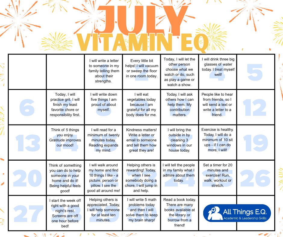 How are you staying cool this July? Maybe with some Vitamin EQ - building positive habits and practicing putting your best foot forward! ☀️