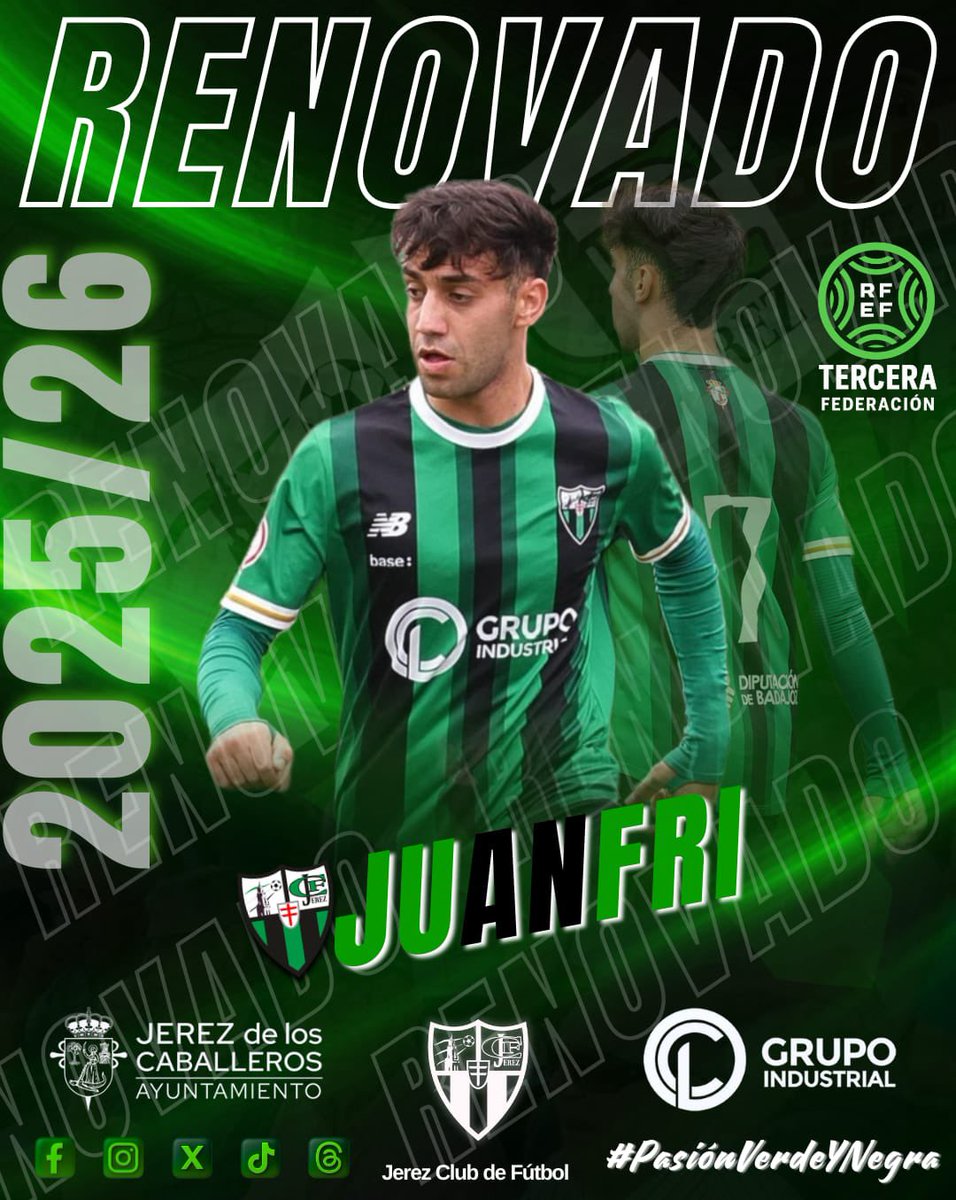 🛡️ OFICIAL 💚JUANFRI – Primera renovación 25/26🖤
💥 ¡COMENZAMOS!
La primera renovación para la temporada 25/26 ya es una realidad… ¡JUANFRI seguirá vistiendo la verdinegra! 💚🖤
Desborde, velocidad y compromiso al servicio del equipo. 
Vamos, Juanfri!
#PasionVerdeYNegra