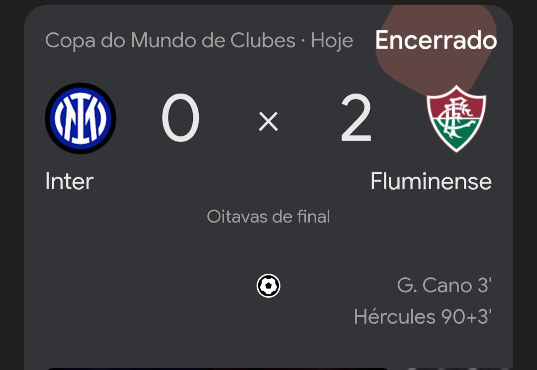 FIM DA PARTIDA!⚽️⚽️⚽️
Fluminense elimina o inter de milão na semifinal e segue para as quartas de finais da Copa do Mundo dos clubes