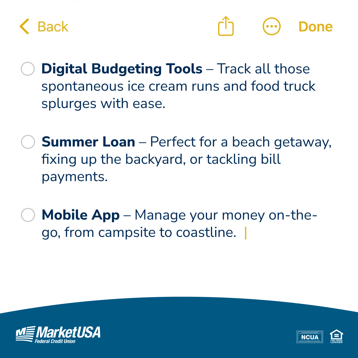 ☀️Because beach days are better when your finances are in check.

marketusafcu.com

#SummerMustHaves #MoneyMustHaves #FinancialTools