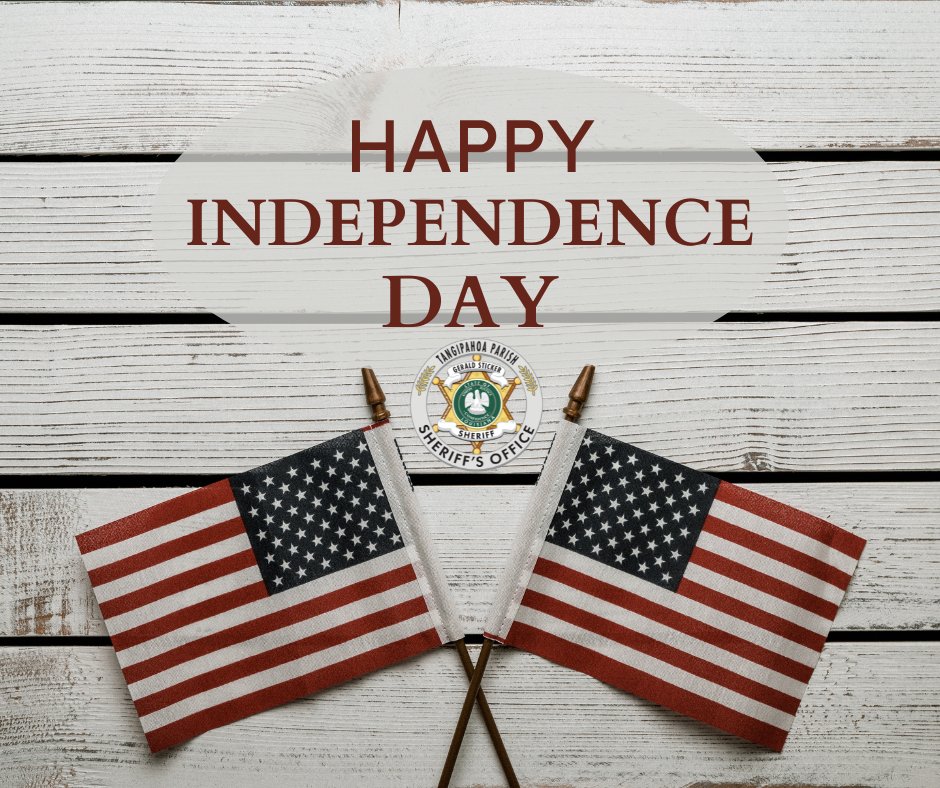 TPSO Administrative Offices will be closed Friday, July 4th in observance of 🇺🇸Independence Day🇺🇸

Sheriff Gerald Sticker and all of the TPSO family wish you a safe and Happy 4th of July!