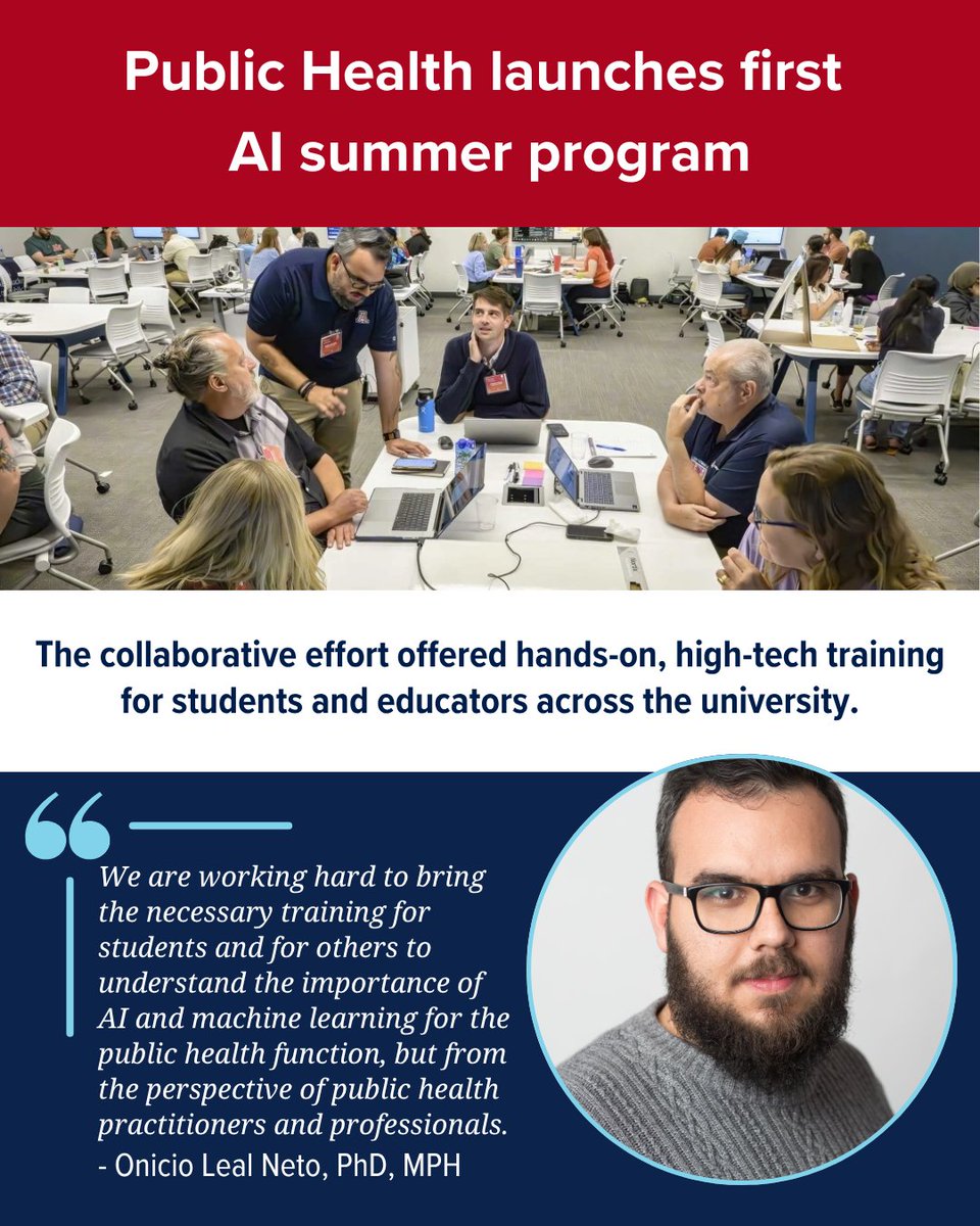 Congratulations to Dr. Onicio Leal Neto and his team on the success of the first Public Health and AI Summer School!

Read all about it: healthsciences.arizona.edu/connect/storie…