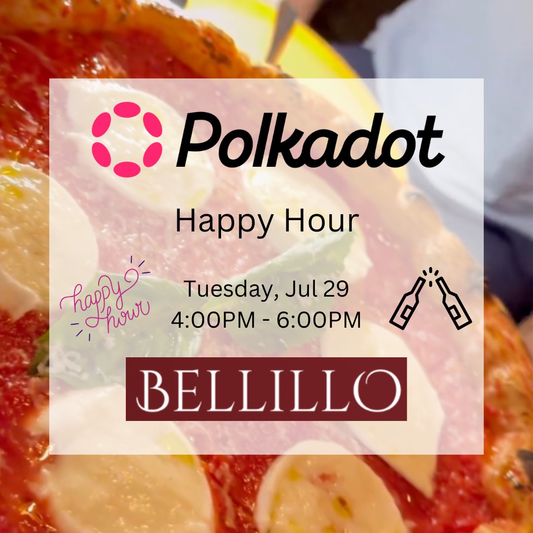 jslusser's tweet image. Register here➡️ lu.ma/gqn2l87v

Calling all Polkadot enthusiasts, developers, investors, or simply the crypto curious - please join us for our monthly casual Polkadot Happy Hour 🍻 on Tuesday, Jul 29 from 4:00PM - 6:00PM at Bellillo, in the Brickell neighborhood of…