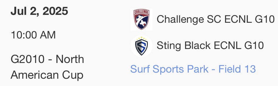 Sting Black ECNL 10 (@stingblkecnl10) on Twitter photo Going to the finals tomorrow! Kudos to Washington Premier for a tough game today.
<a href="/ImYouthSoccer/">ECNL/GA/Recruiting/College Soccer</a> <a href="/ECNLgirls/">ECNL Girls</a> <a href="/CoachOrford/">Mike Orford</a> <a href="/adamflynnAF/">Adam Flynn</a> <a href="/TheSoccerWire/">SoccerWire</a> <a href="/TopDrawerSoccer/">TopDrawerSoccer</a> <a href="/StingSoccerClub/">Sting Soccer Club</a> <a href="/juliannedo10/">Julianne Do</a> <a href="/tomas_boyle5/">TomĂĄs Boyle</a> #ECNLPlayoffs #SanDiegoSoccerPlayoffs Going to the finals tomorrow! Kudos to Washington Premier for a tough game today.
<a href="/ImYouthSoccer/">ECNL/GA/Recruiting/College Soccer</a> <a href="/ECNLgirls/">ECNL Girls</a> <a href="/CoachOrford/">Mike Orford</a> <a href="/adamflynnAF/">Adam Flynn</a> <a href="/TheSoccerWire/">SoccerWire</a> <a href="/TopDrawerSoccer/">TopDrawerSoccer</a> <a href="/StingSoccerClub/">Sting Soccer Club</a> <a href="/juliannedo10/">Julianne Do</a> <a href="/tomas_boyle5/">TomĂĄs Boyle</a> #ECNLPlayoffs #SanDiegoSoccerPlayoffs
