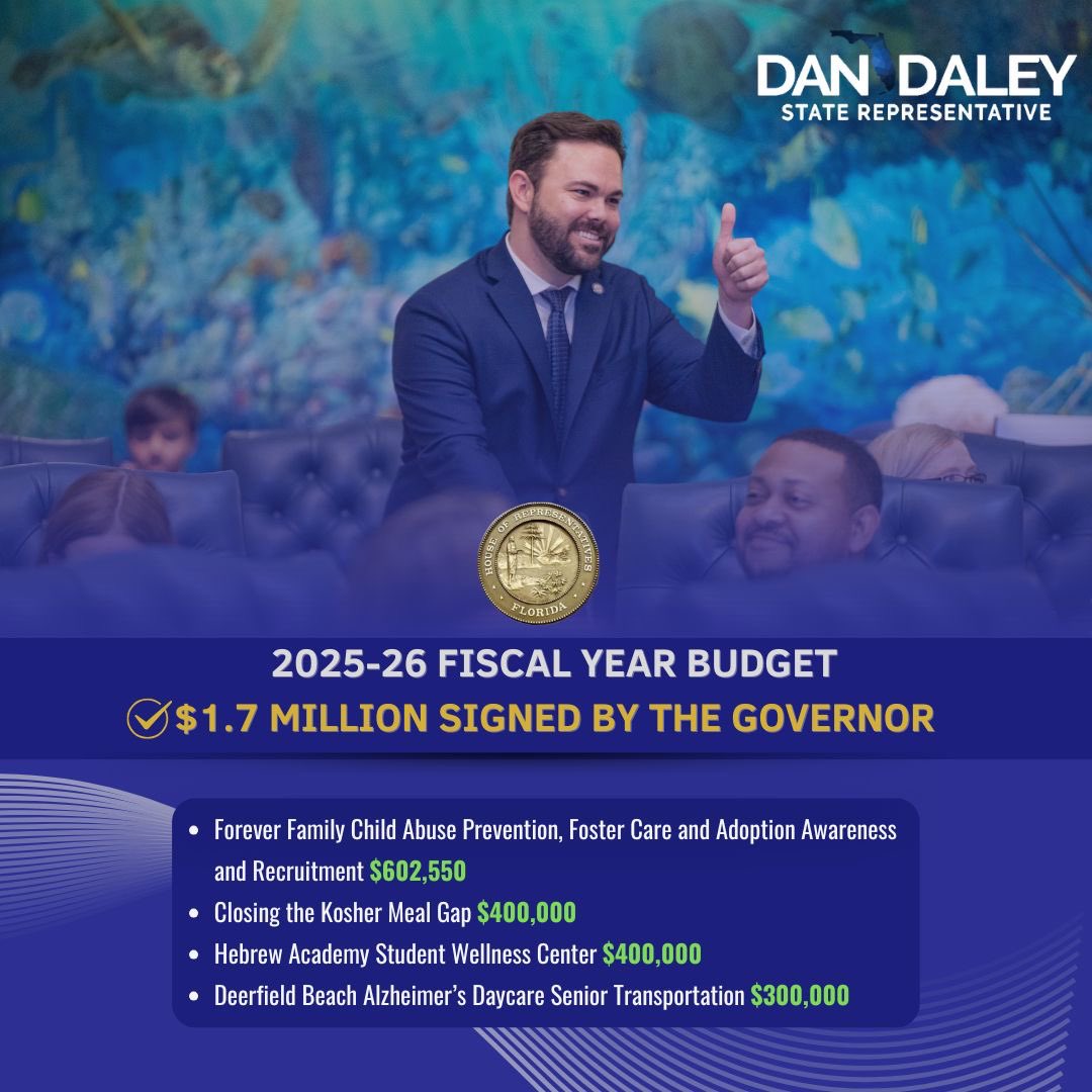 RepDanDaley's tweet image. Today, the Governor signed most of our projects into the 2025 state budget, bringing $1.7M back to Broward County. Unfortunately, three key projects were vetoed. We remain committed to securing funding to support these vital community initiatives.
